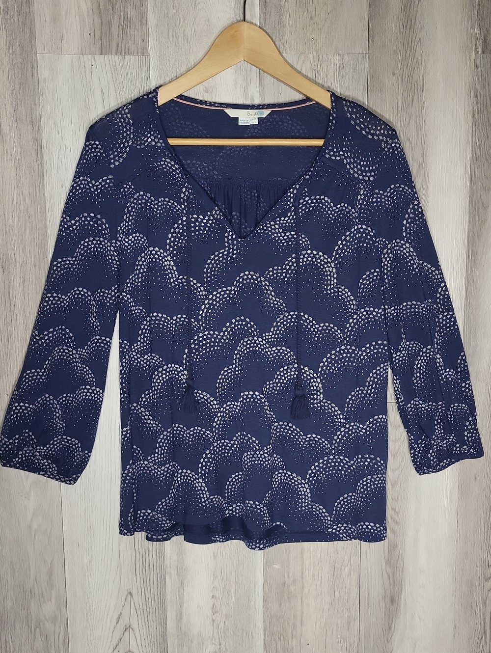 Boden Aurelia Blouse Tassel 3/4 Sleeve‎ Womens 6 Boho Lightweight Wool Blend